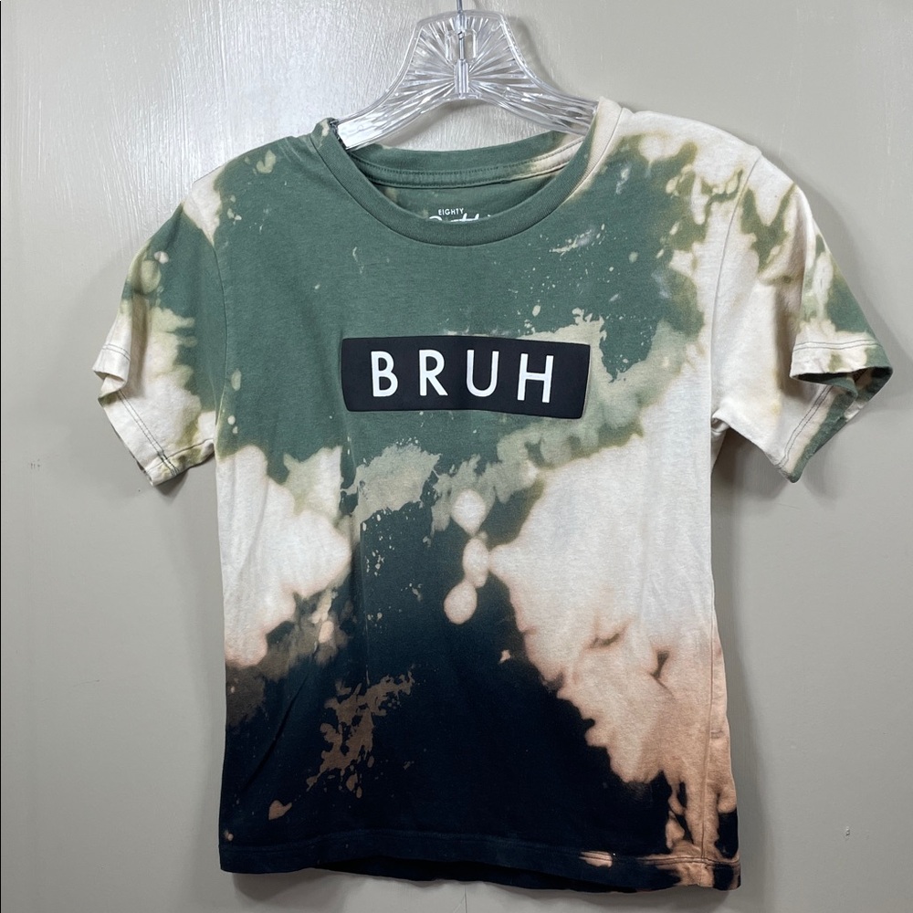 Bruh T-Shirt Sage Green Dip Dye Bleach Wash Patch Logo Tee 88